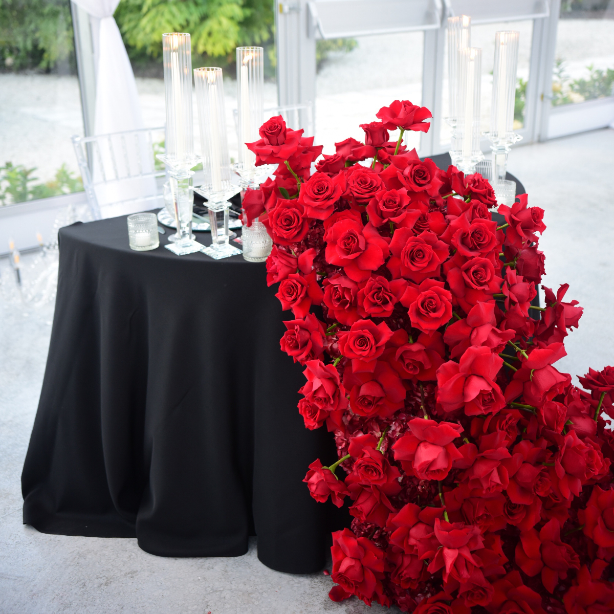 red rose wedding reception flowers