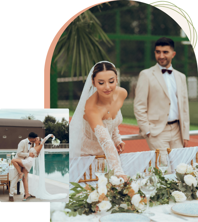 poolside wedding collage